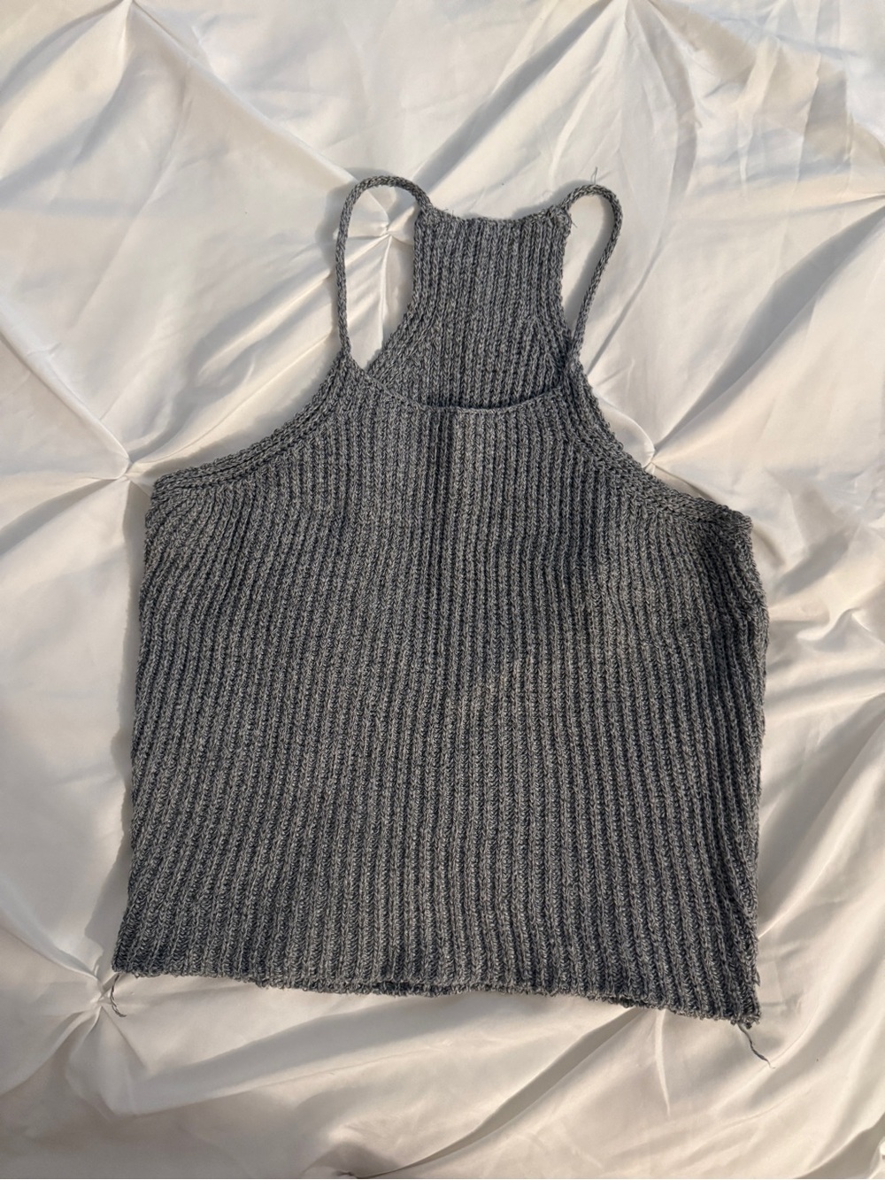 Ribbed Knit Halter Tank Top Gray Ribbed Soft Sweater